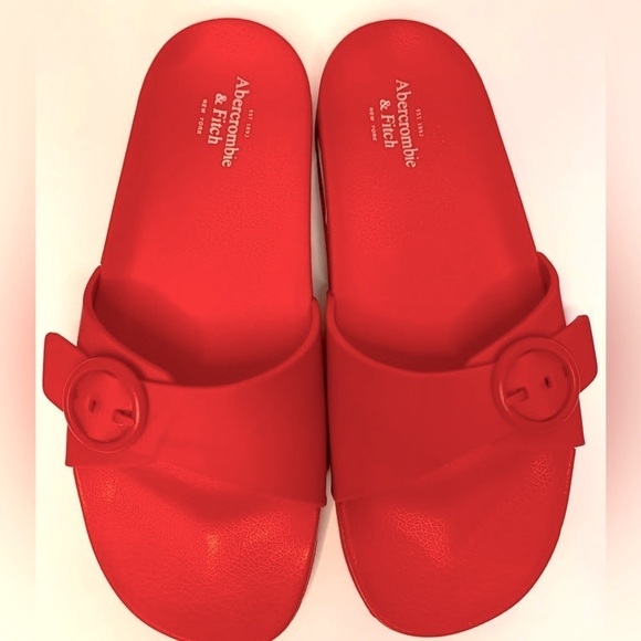 Abercrombie and Fitch women’s red rubber adjustable strap pool slides SZ… - Picture 1 of 10
